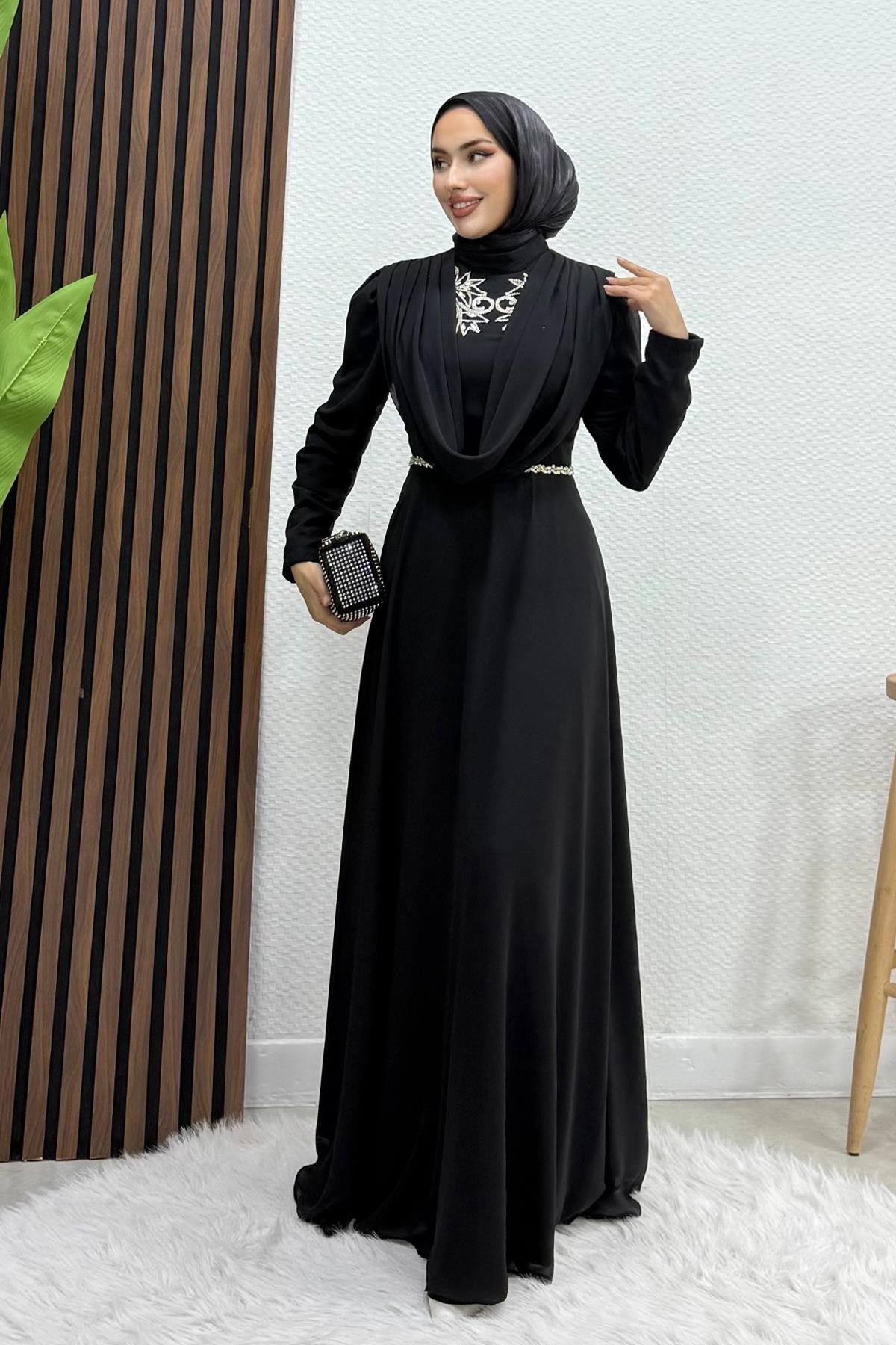 İncigül Şifon Abiye Siyah
