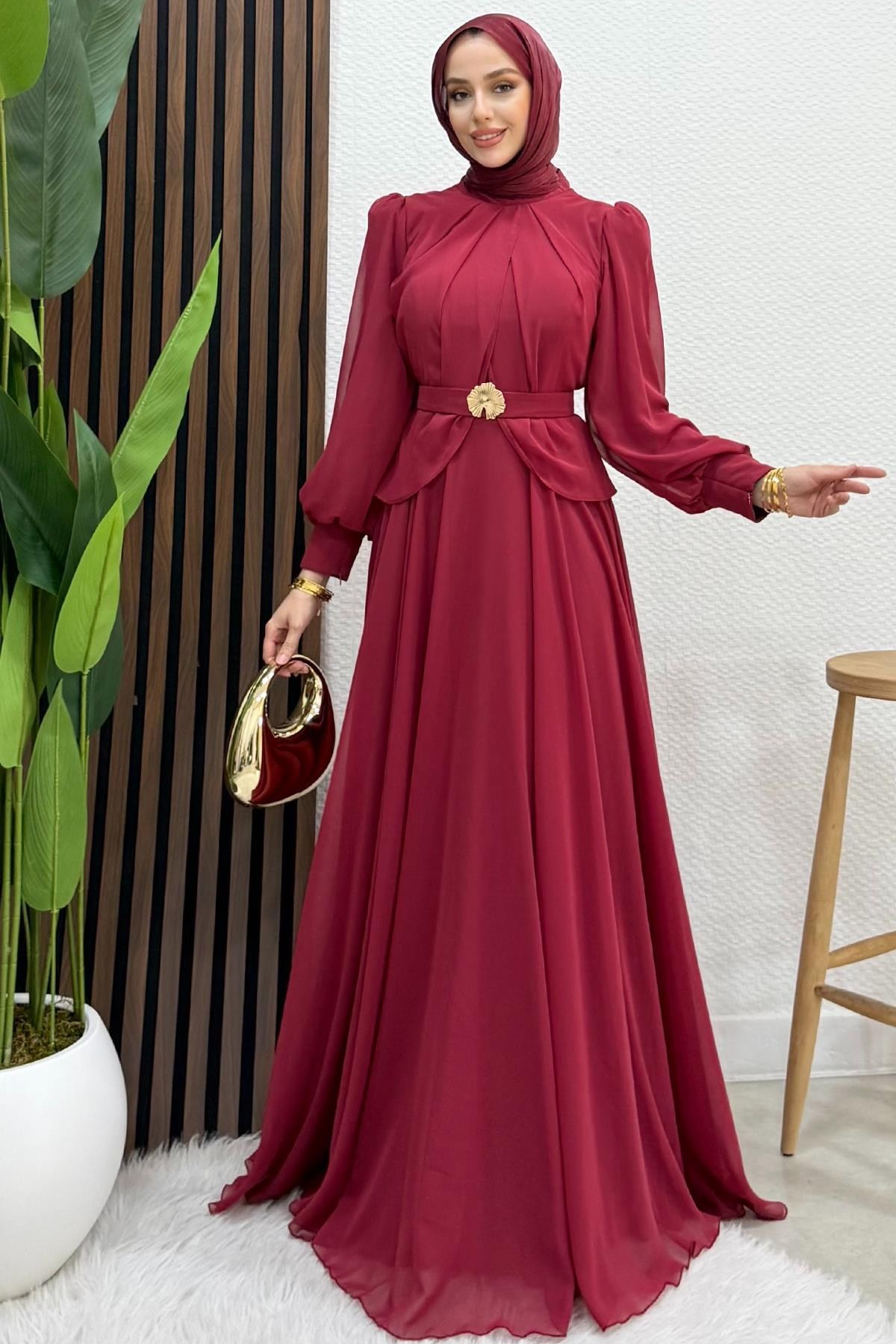 Nalya Şifon Abiye Bordo