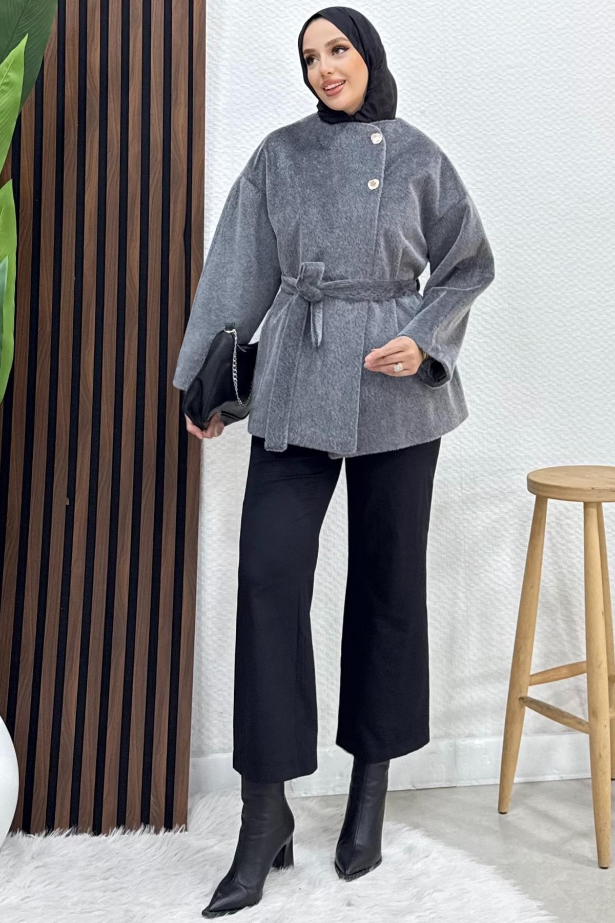 Oksana Kaşe Kaban Koyu Gri