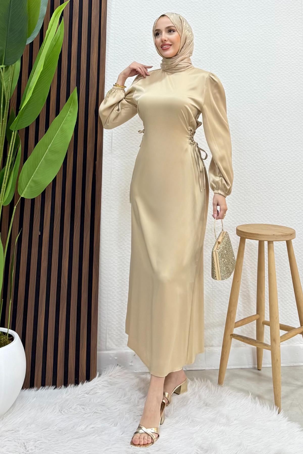 Sahra Tesettür Elbise Krem