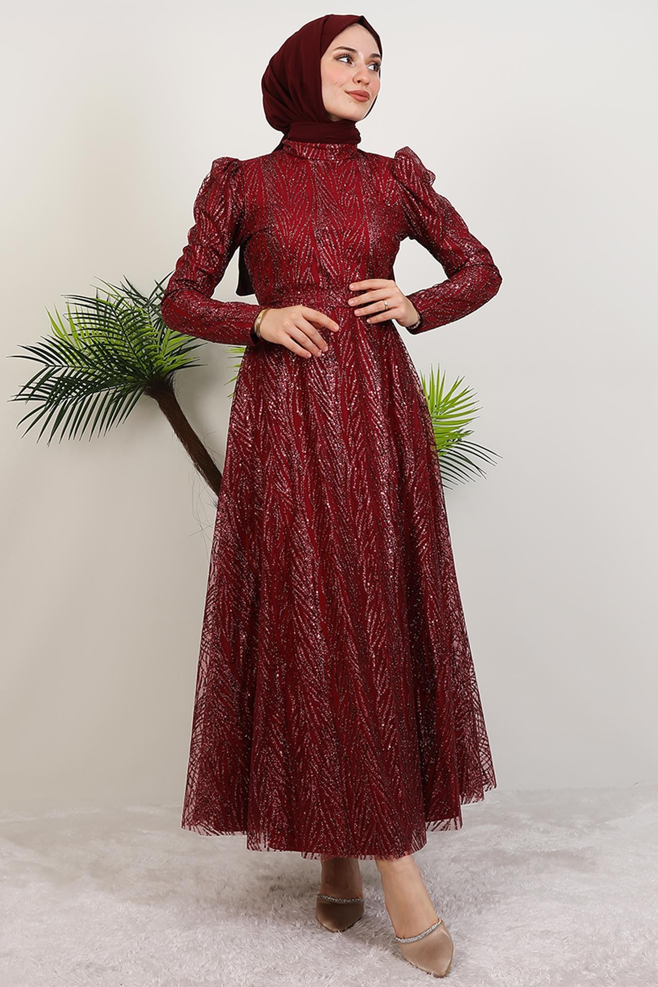 Selma Simli Abiye Bordo