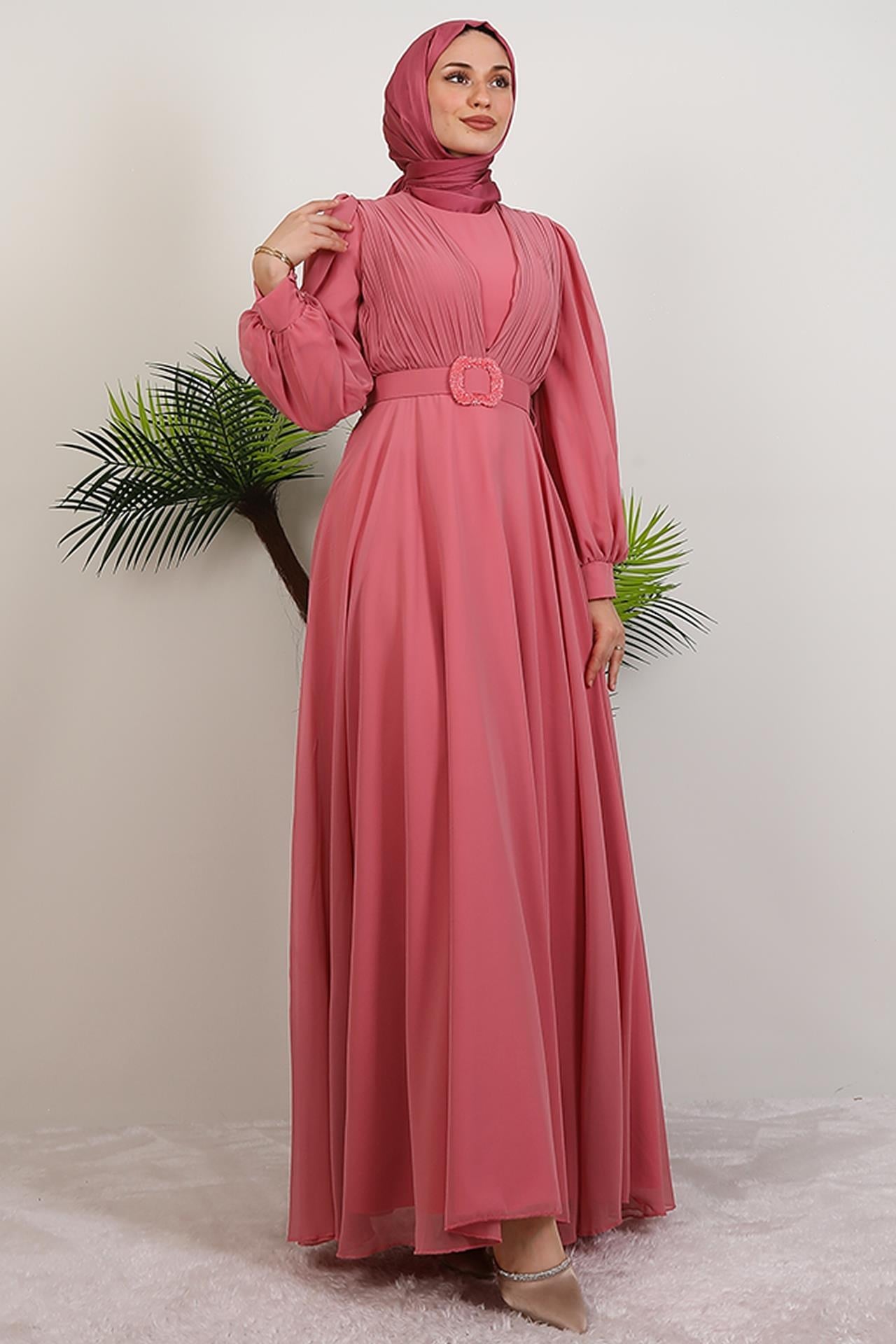 Tuğba Şifon Elbise Pembe
