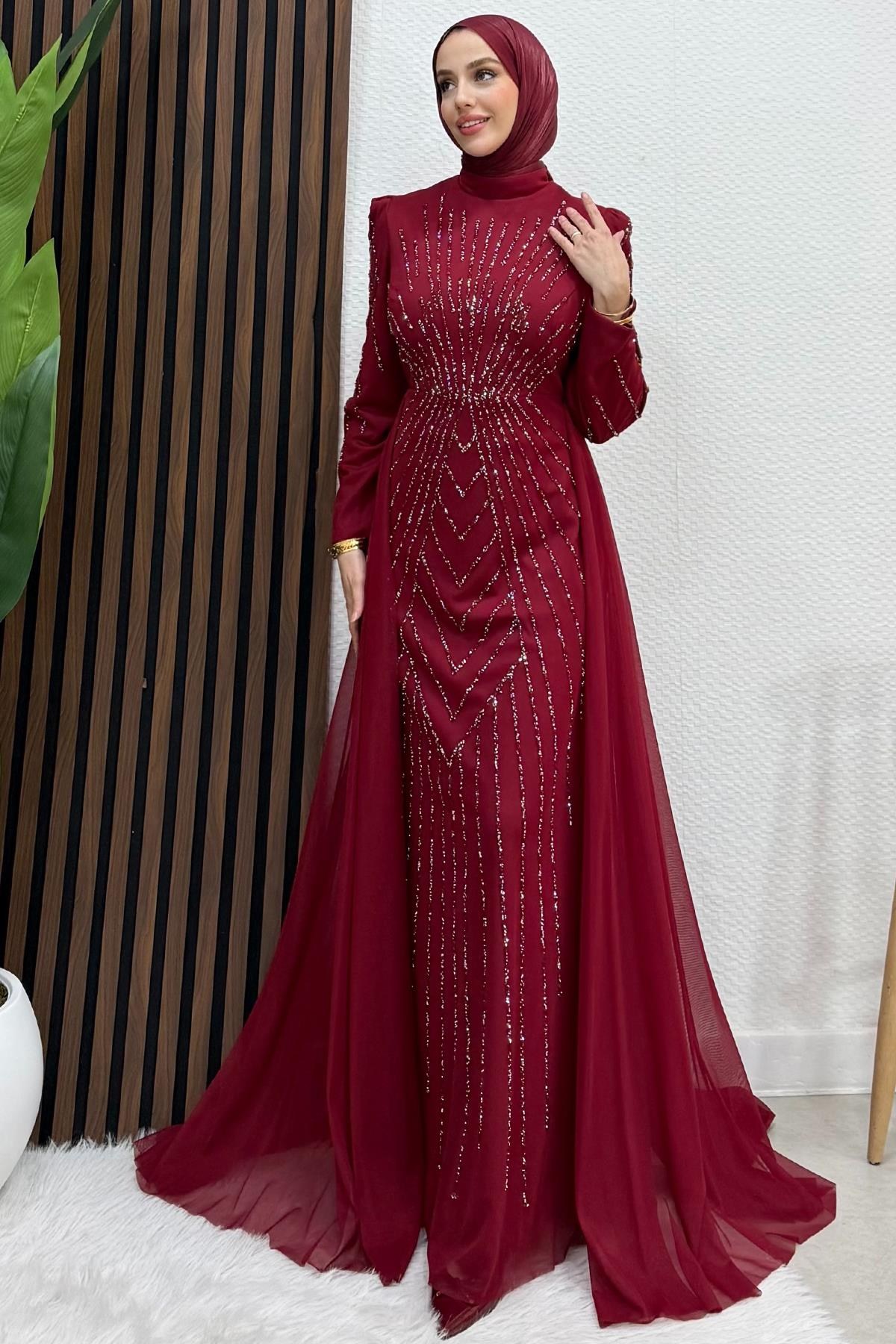 Velya Şifon Abiye Bordo