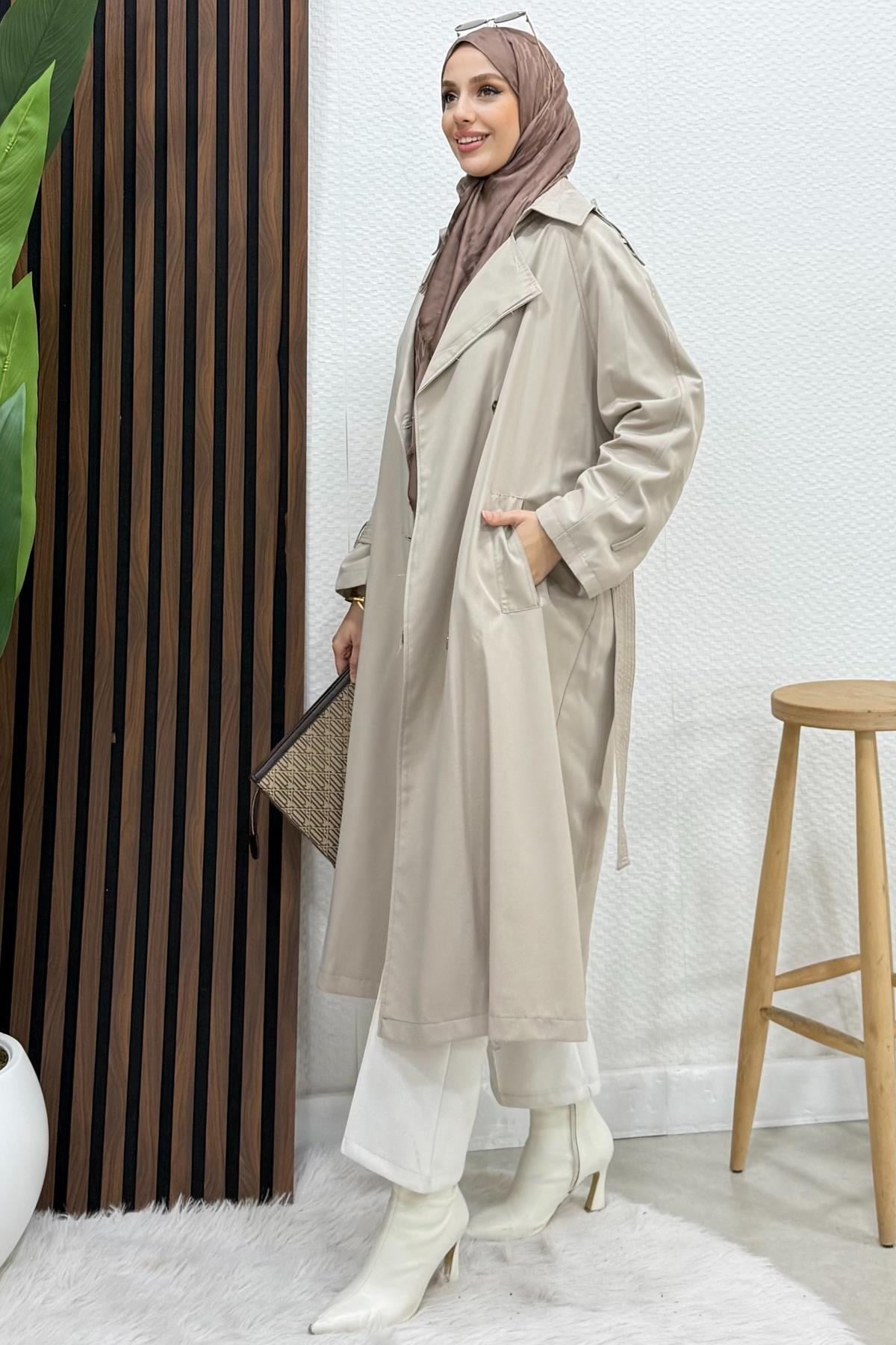 Vilde Düğmeli Trençkot Bej