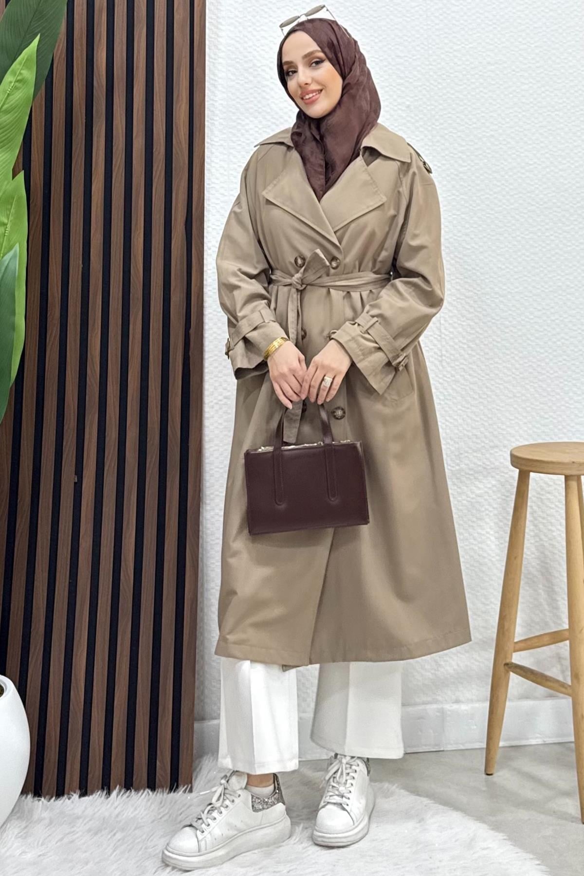 Vilde Düğmeli Trençkot Vizon
