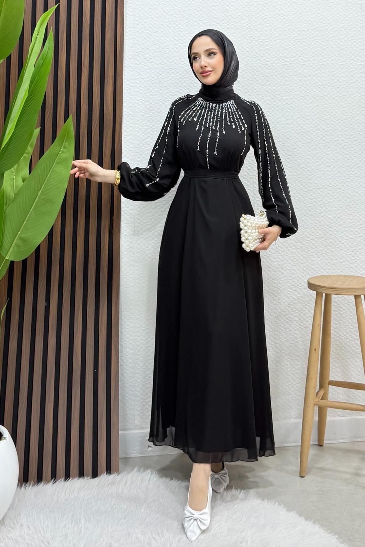 Yeşim Şifon Abiye Siyah