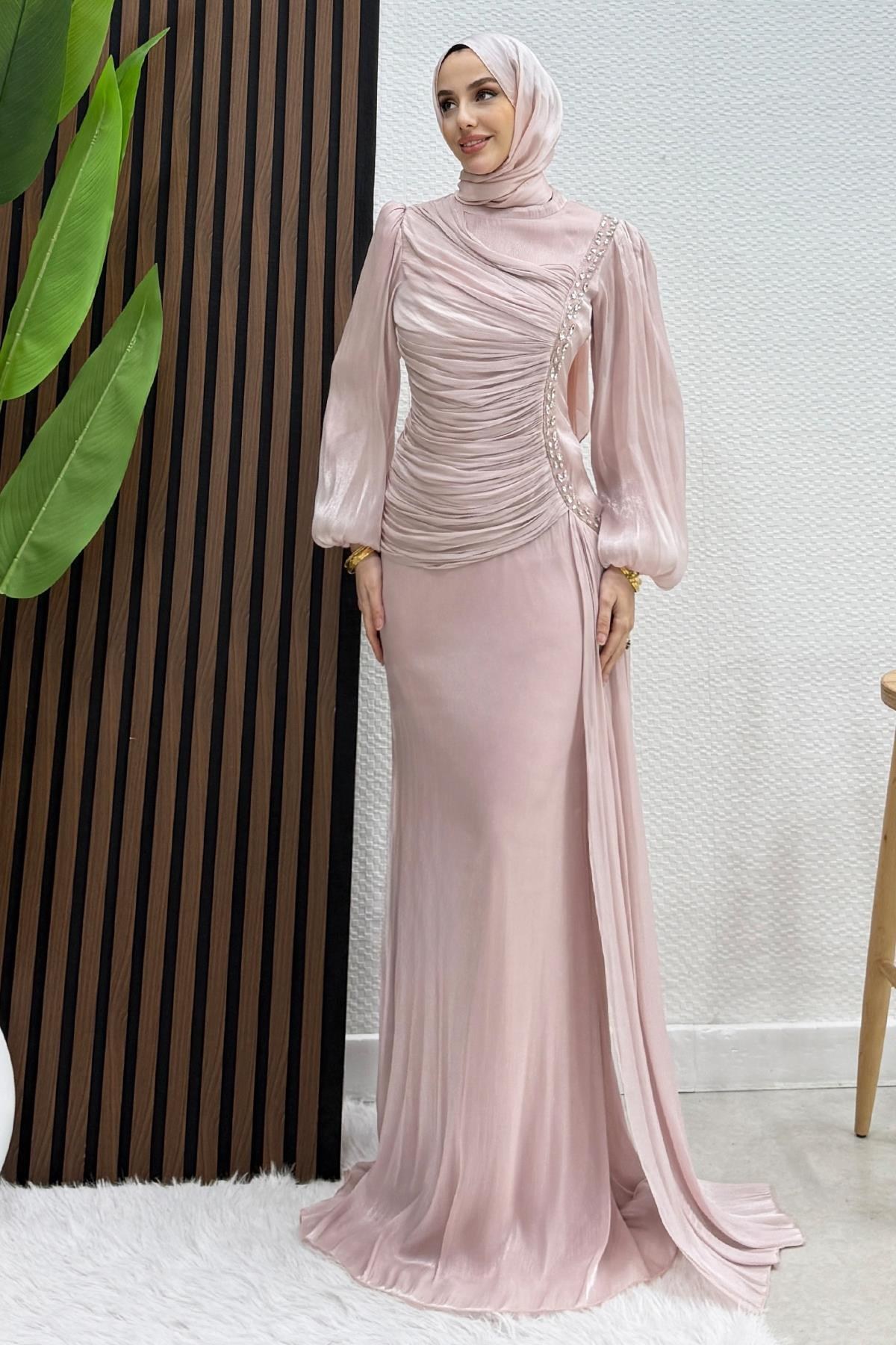 Zer Taşlı Yoryo Abiye Soft Pembe