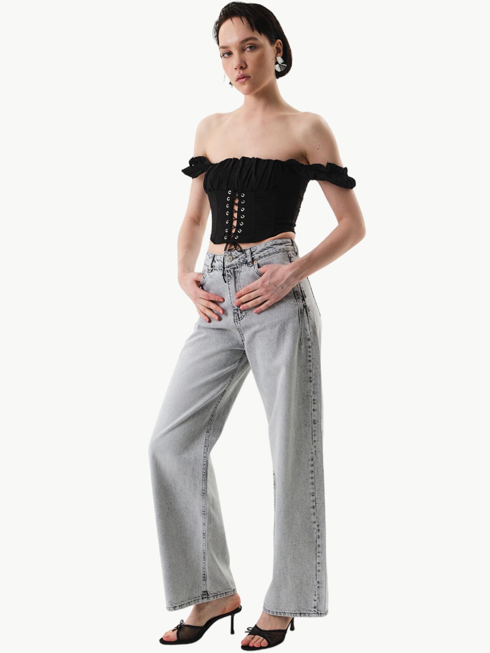 2498-FS4 YÜKSEL BEL WIDE LEG DENİM PANTOLON Kategorisiz Modelleri