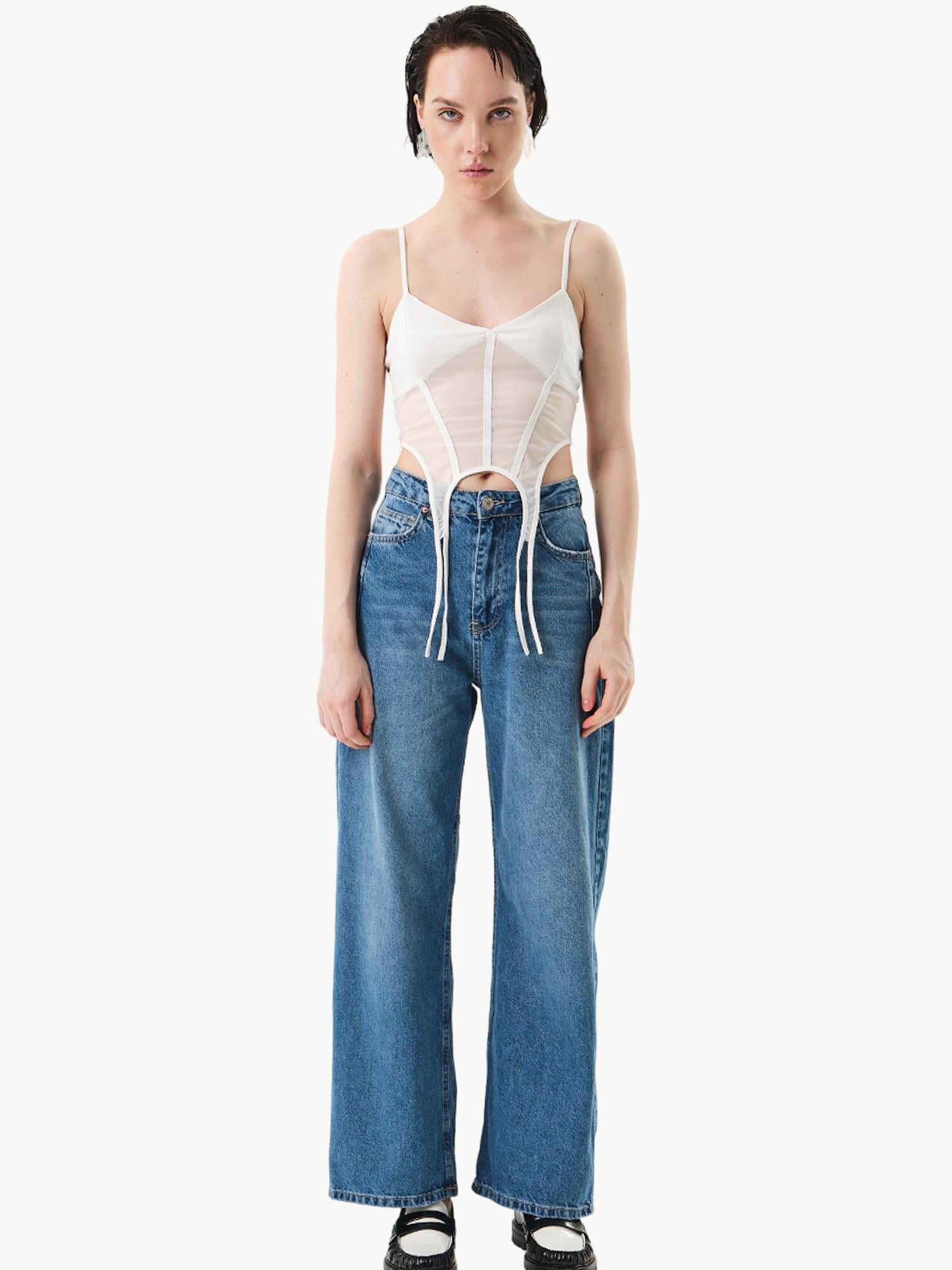 2498-FS4 YÜKSEL BEL WIDE LEG DENİM PANTOLON Kategorisiz Modelleri
