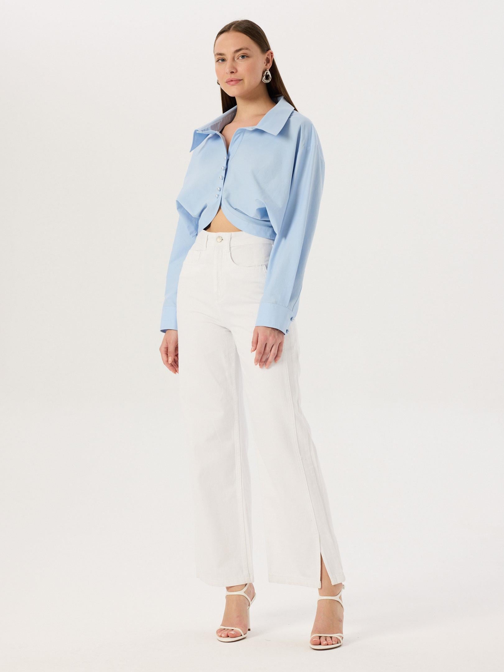 24SS101001 OVERSIZE DÖKÜMLÜ AÇIK YAKA KOTON  GÖMLEK Kategorisiz Modelleri
