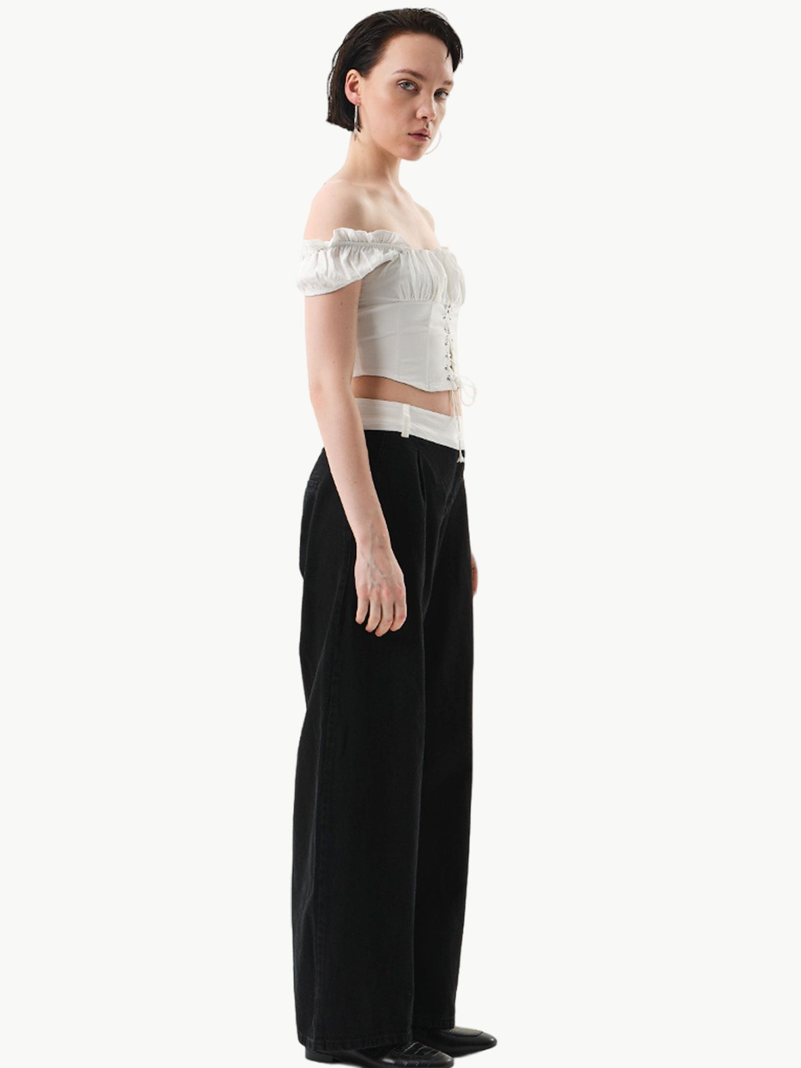 24SS103010 3058-1W3 ASİMETRİK KAPAMA GARNİ DETAYLI BOL PAÇA DENİM PANTOLON Kategorisiz Modelleri