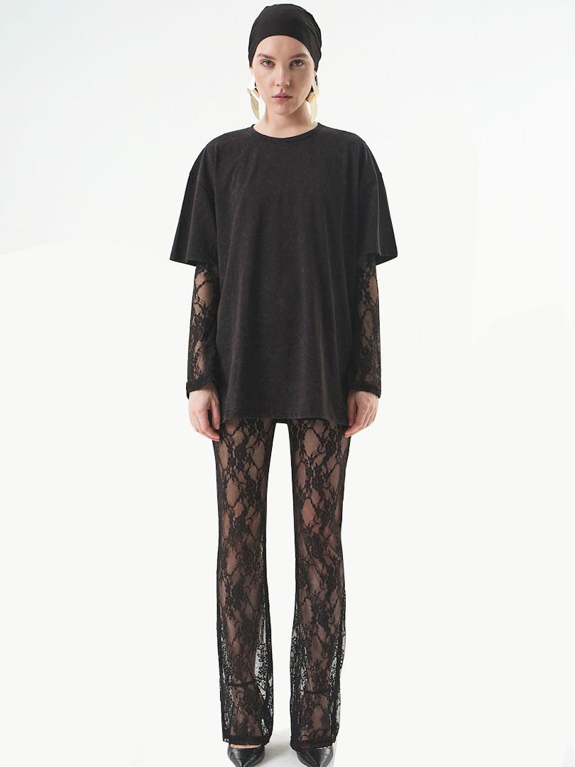 24SS114001 TW3-694 YIKAMA EFEKTLI OVERSIZE T-SHİRT Kategorisiz Modelleri