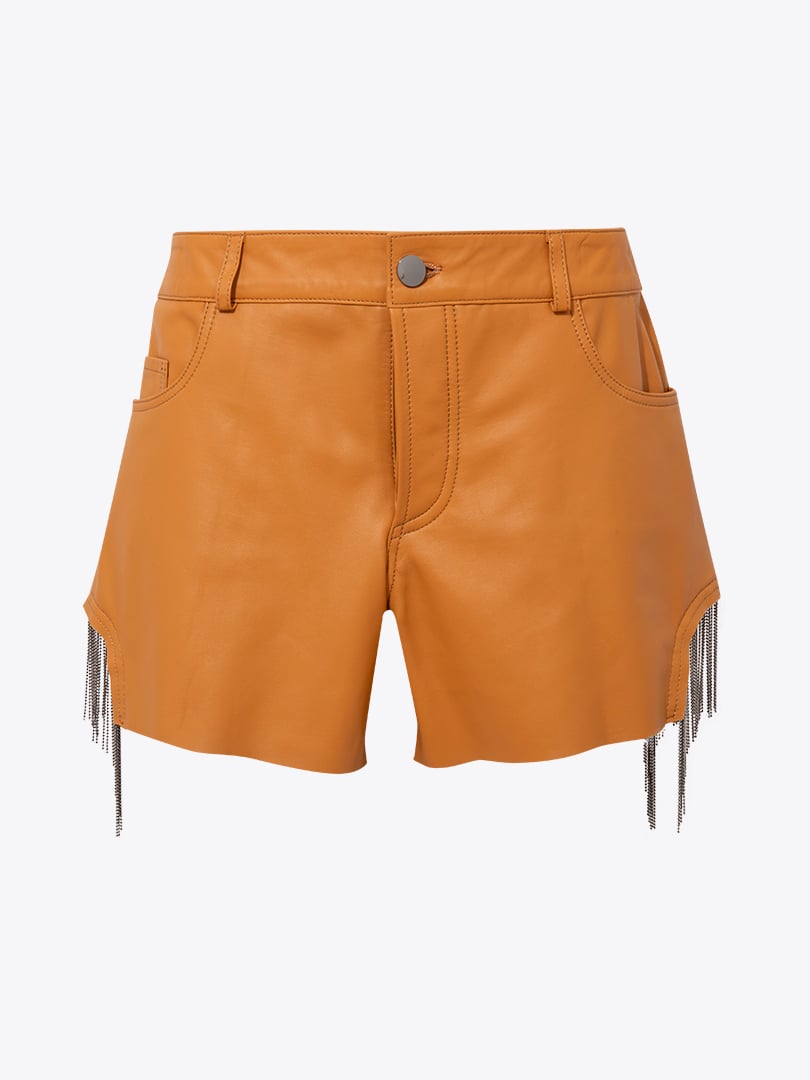 Aksesuar Detaylı Mini Deri Şort - Taba