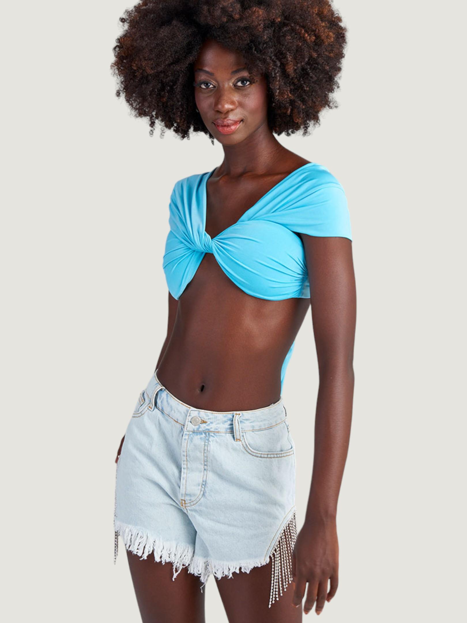 Aksesuar Detaylı Mini Jean Şort - İndigo Şort Modelleri