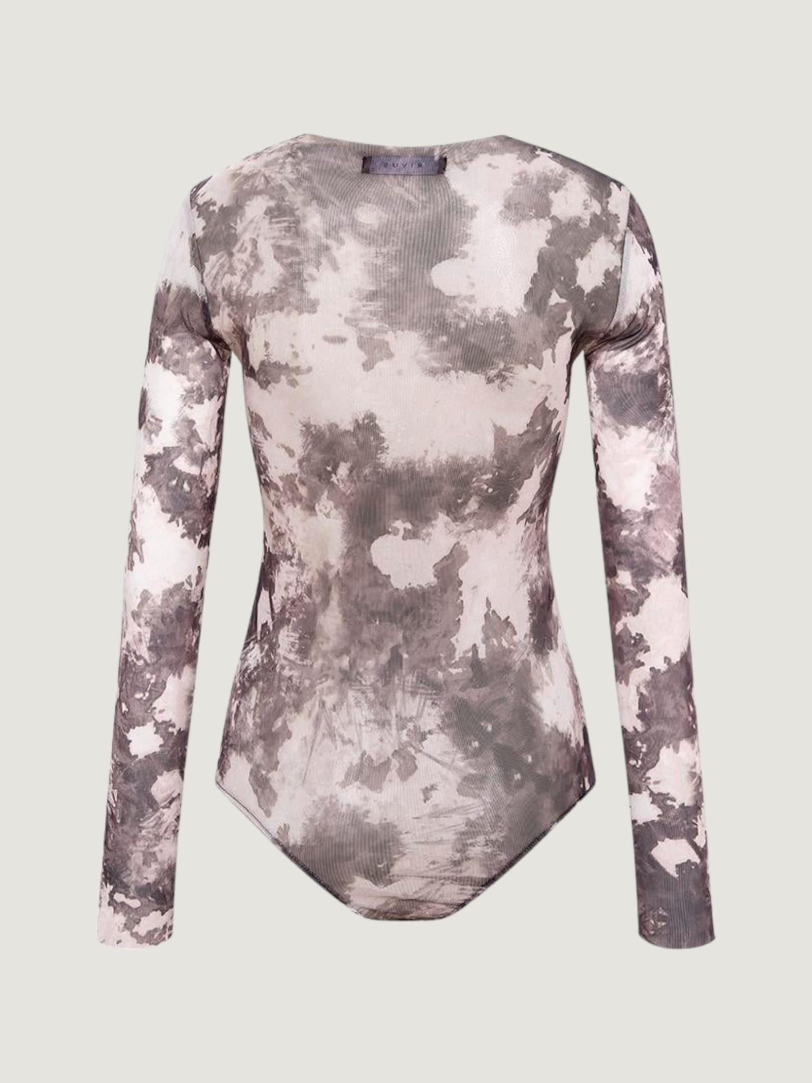Alttan Çıtçıtlı Dövme Desenli Transparan Tül Body - Batik Body Modelleri