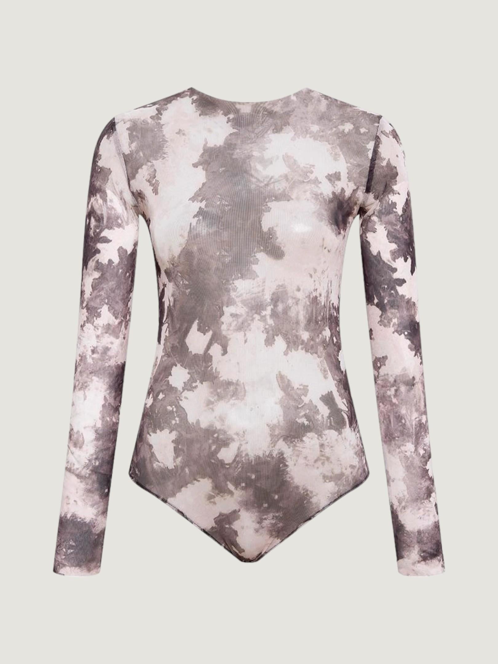 Alttan Çıtçıtlı Dövme Desenli Transparan Tül Body - Batik Body Modelleri