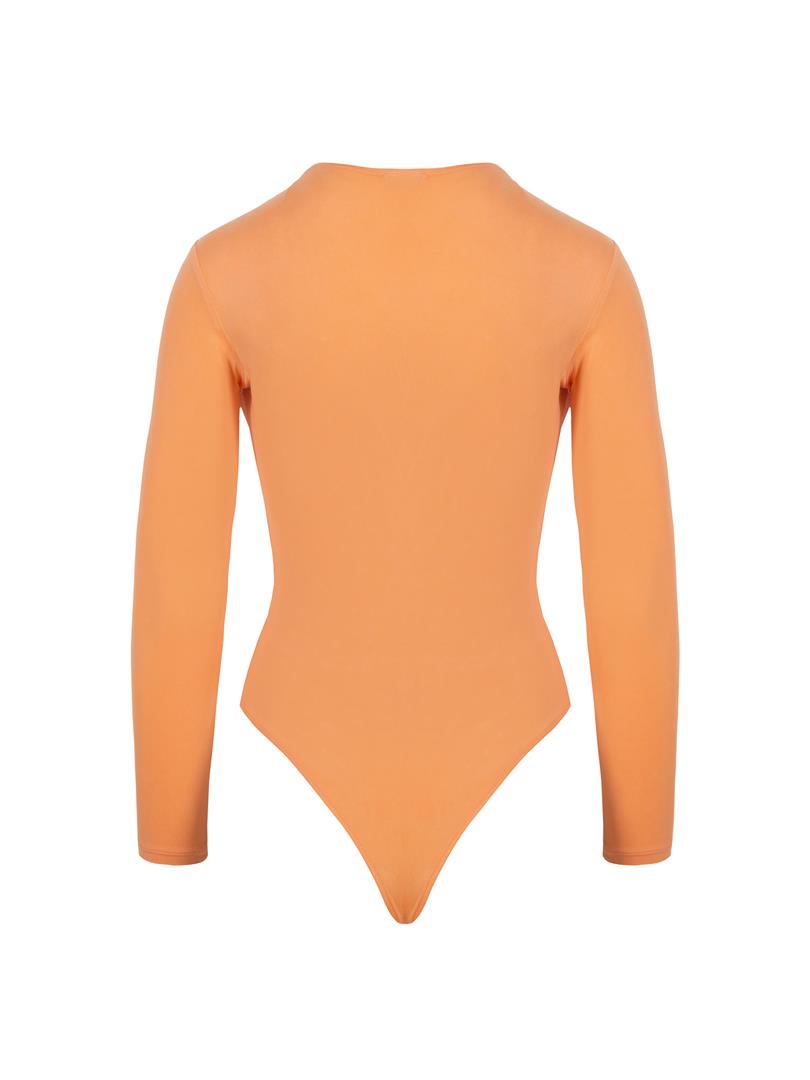 Alttan Çıtçıtlı Uzun Kollu Kristal Taşlı İkonik Body - Oranj