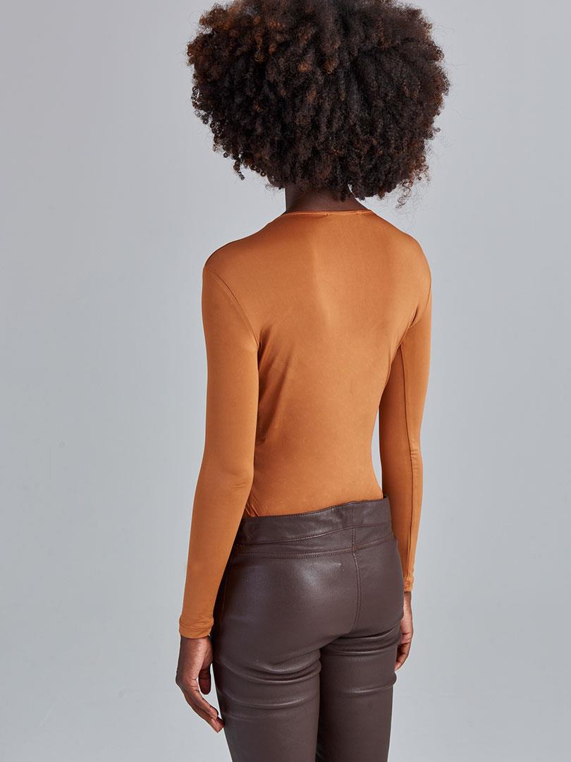 Alttan Çıtçıtlı Uzun Kollu Kristal Taşlı İkonik Body - Taba