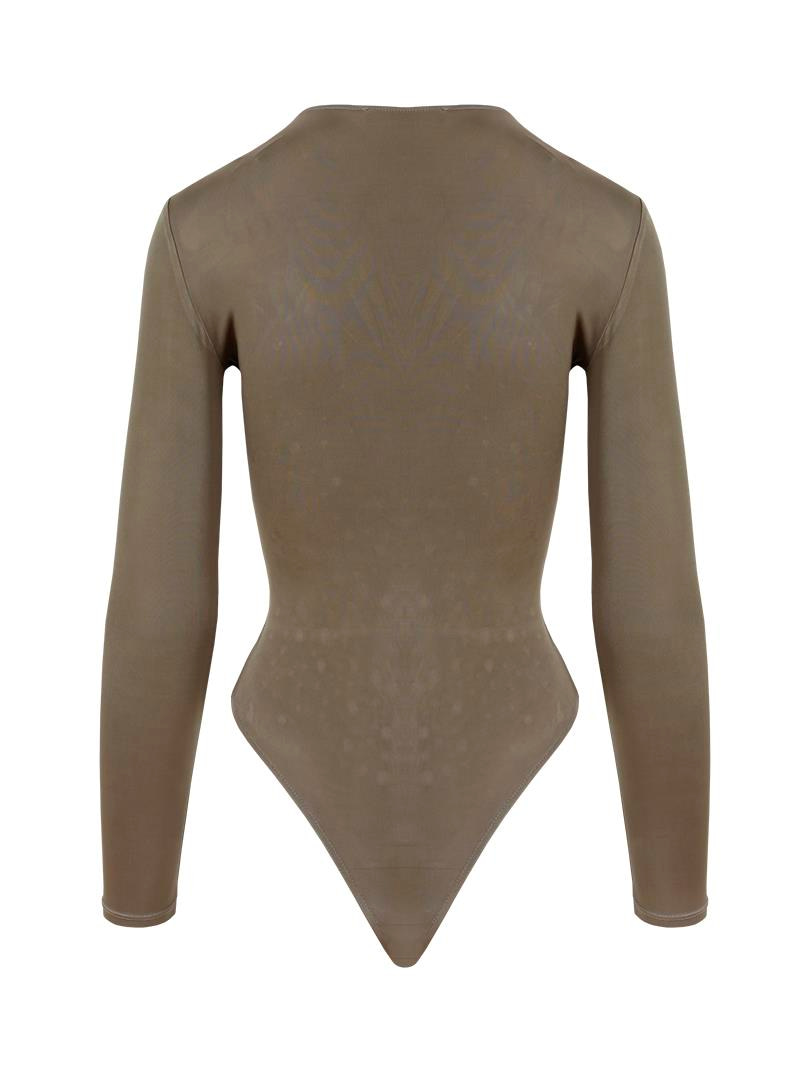 Alttan Çıtçıtlı Uzun Kollu Kristal Taşlı İkonik Body - Haki