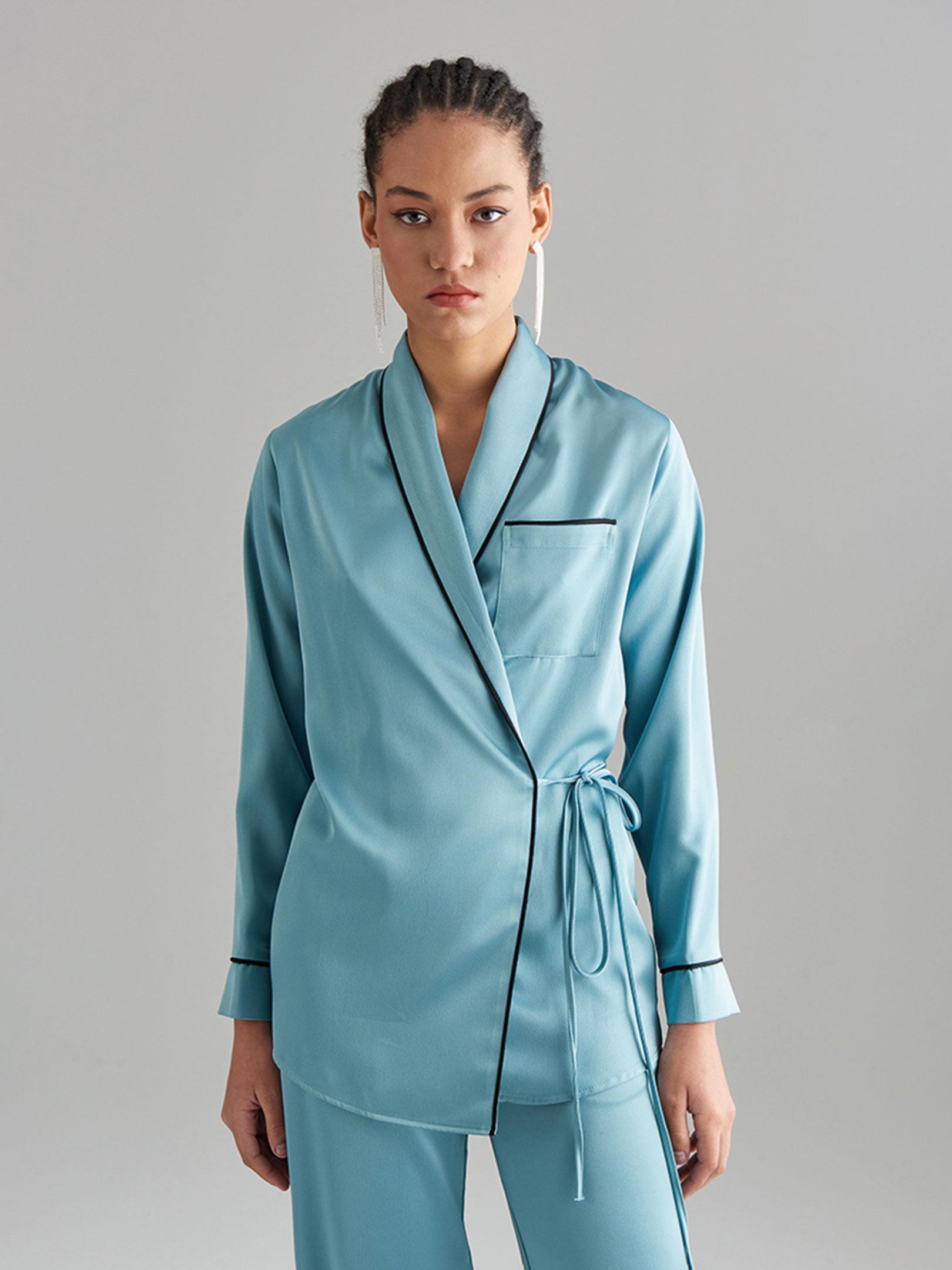 Anvelop Kapama Saten Pijama Ceket - Mint Yeşil Ceket Modelleri