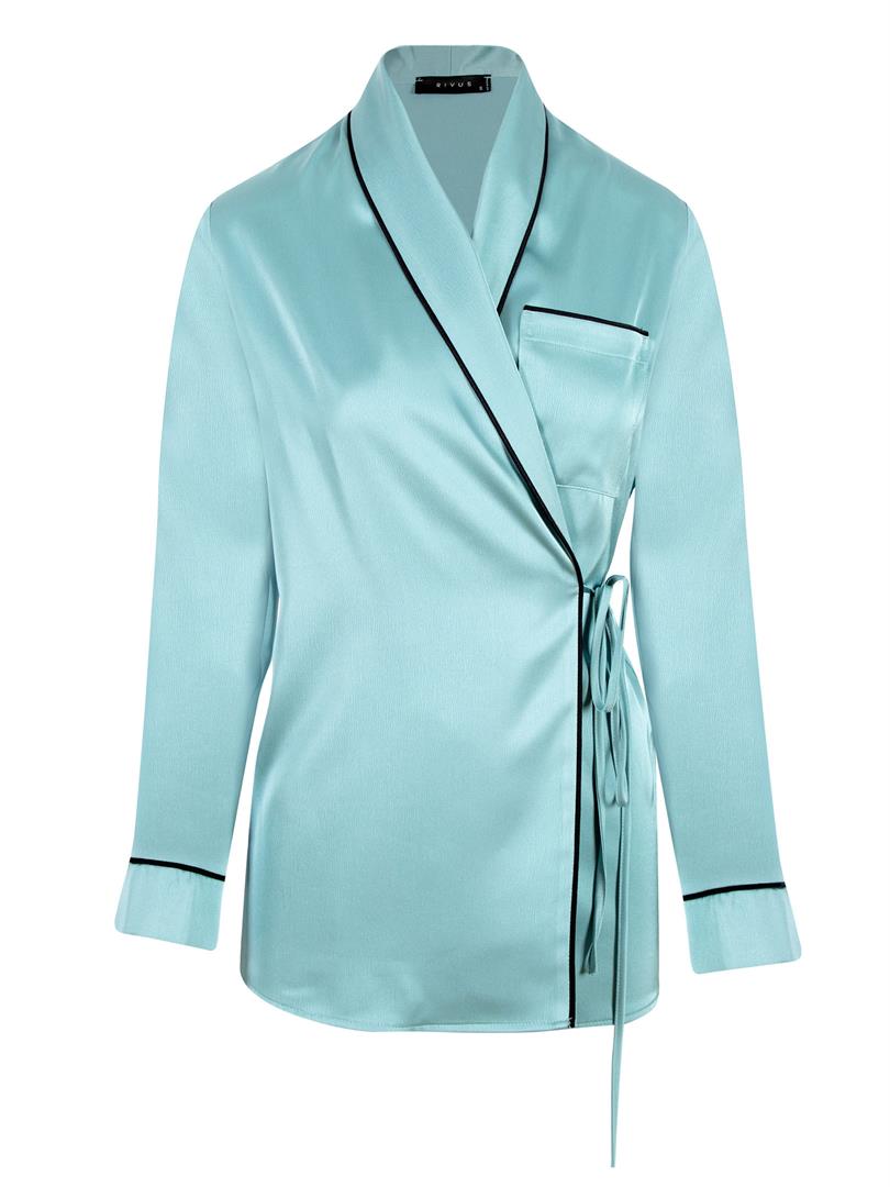 APHELANDRA Anvelop Kapama Saten Pijama Ceket - Mint Yeşil