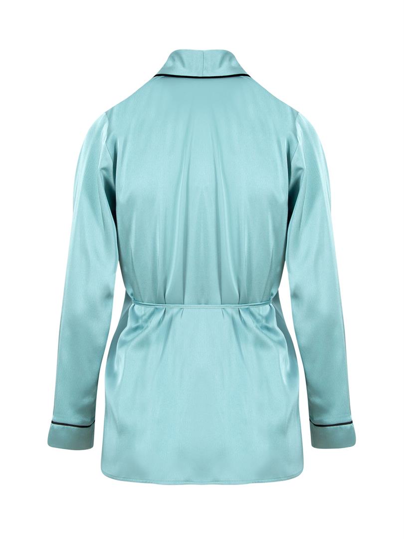 APHELANDRA Anvelop Kapama Saten Pijama Ceket - Mint Yeşil