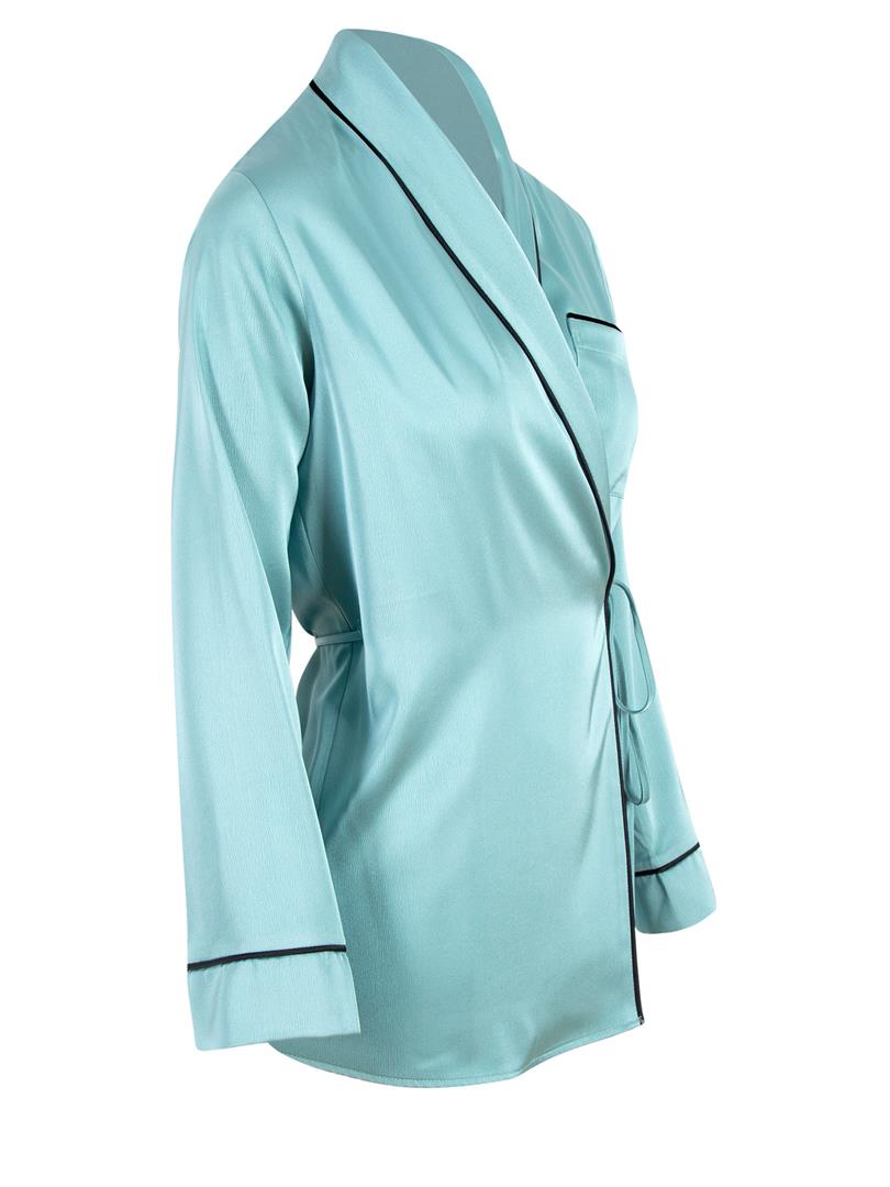 APHELANDRA Anvelop Kapama Saten Pijama Ceket - Mint Yeşil