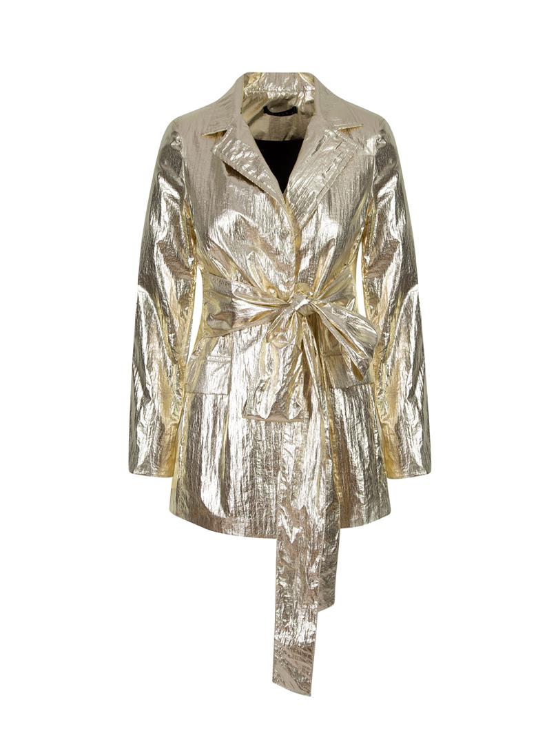 ARGEMON Glitter Paraşüt Kumaş Bağlamalı Vatkalı Blazer Ceket - Gold