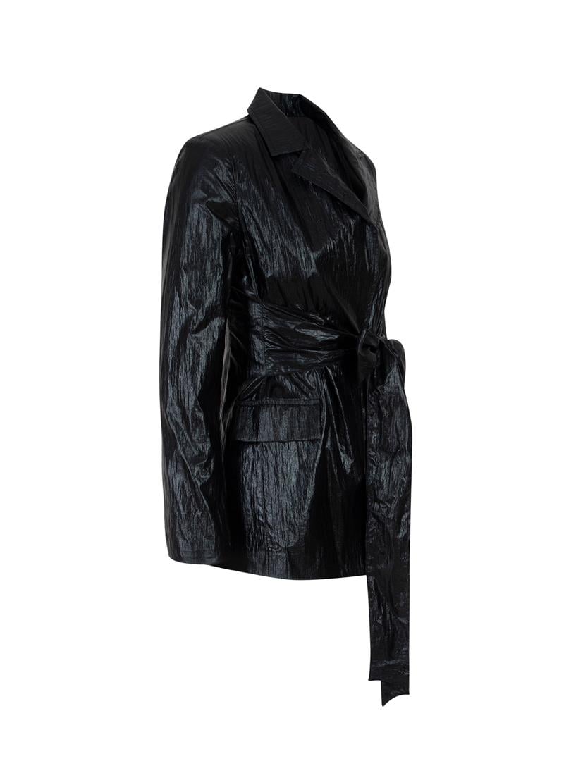 ARGEMON Glitter Paraşüt Kumaş Bağlamalı Vatkalı Blazer Ceket - Siyah