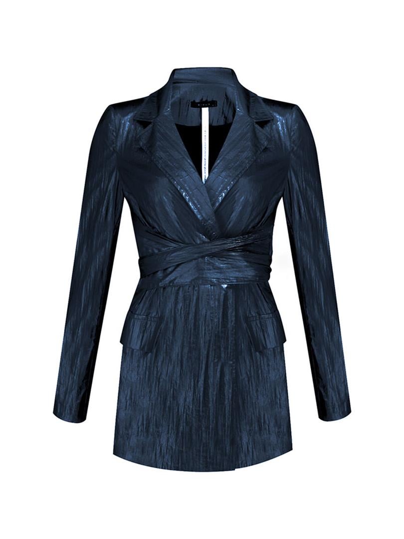 ARGEMON Glitter Paraşüt Kumaş Bağlamalı Vatkalı Blazer Ceket - Lacivert