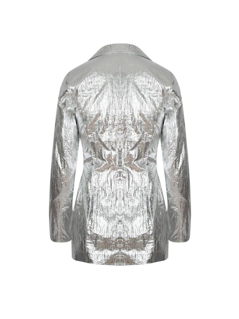 ARGEMON Glitter Paraşüt Kumaş Bağlamalı Vatkalı Blazer Ceket - Silver