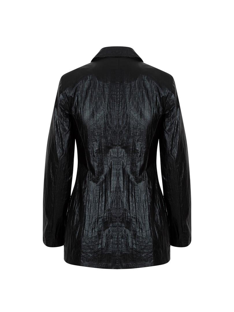ARGEMON Glitter Paraşüt Kumaş Bağlamalı Vatkalı Blazer Ceket - Siyah