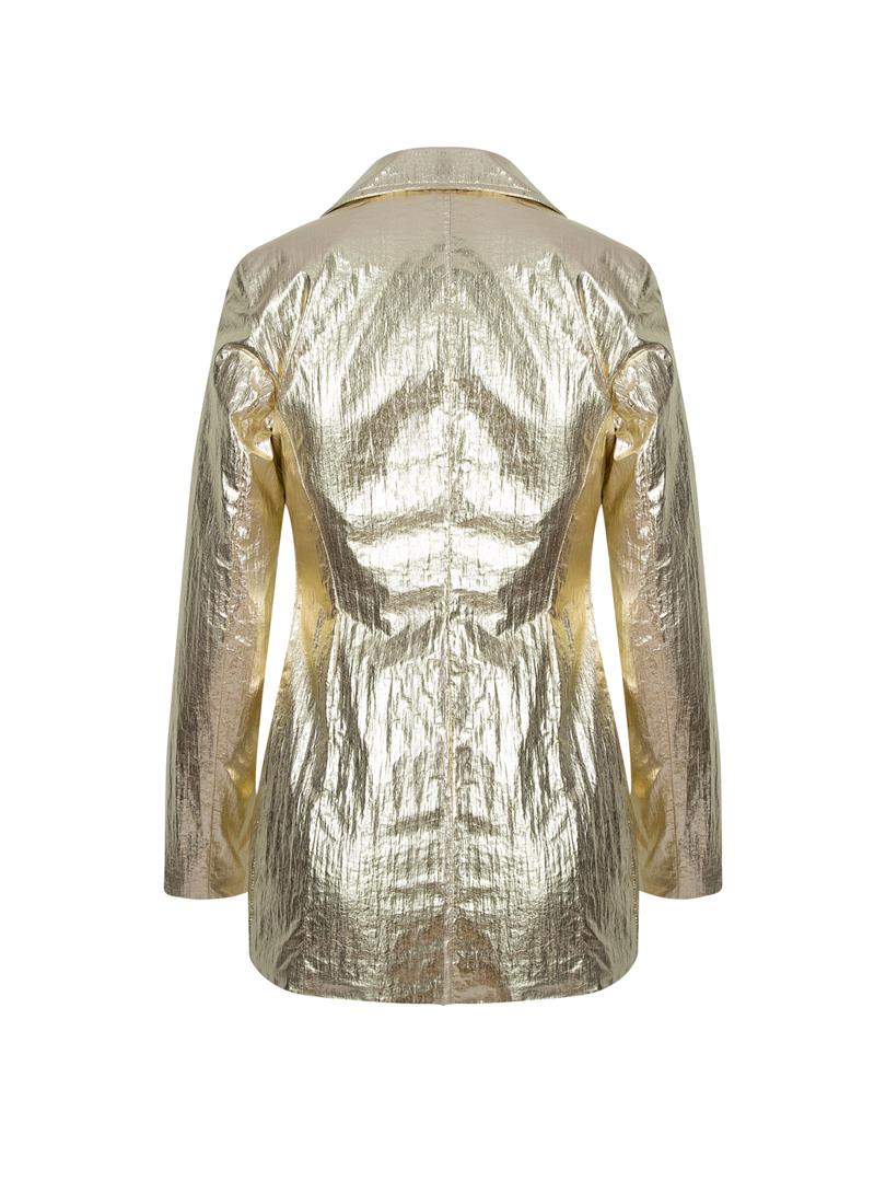 ARGEMON Glitter Paraşüt Kumaş Bağlamalı Vatkalı Blazer Ceket - Gold