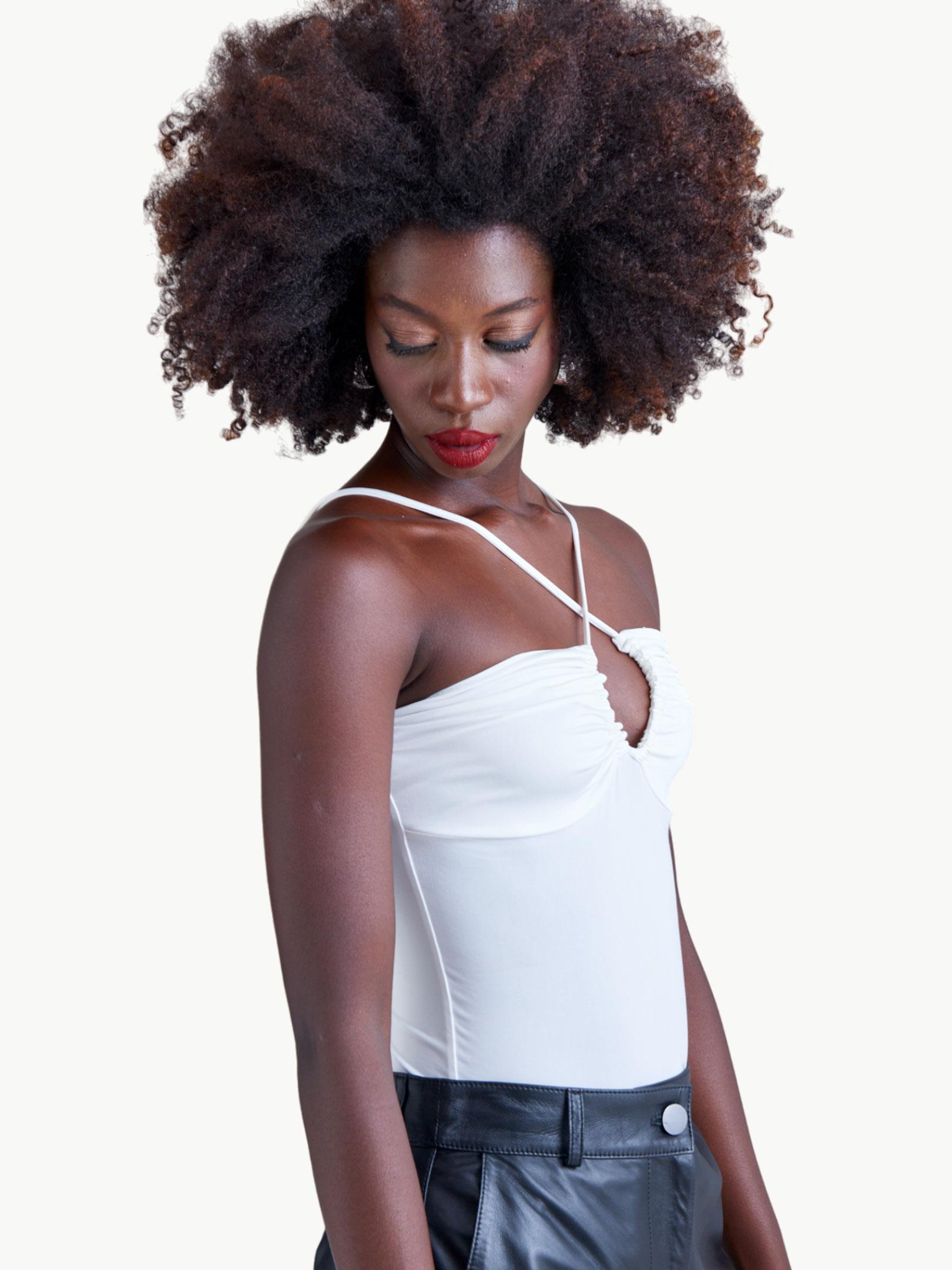 Askı Detaylı Drapeli Body - Ekru Body & Bluz Modelleri