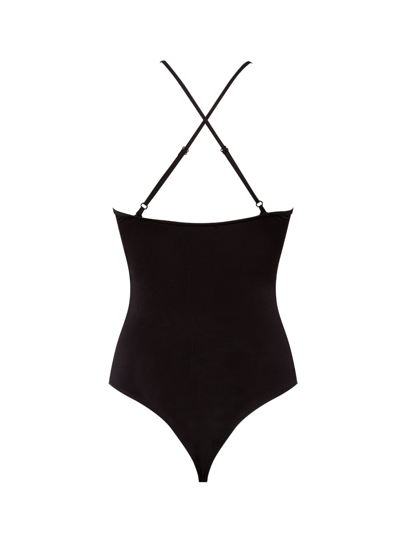 Askı Detaylı Drapeli Body - Siyah