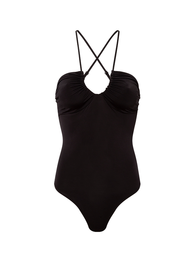 Askı Detaylı Drapeli Body - Siyah