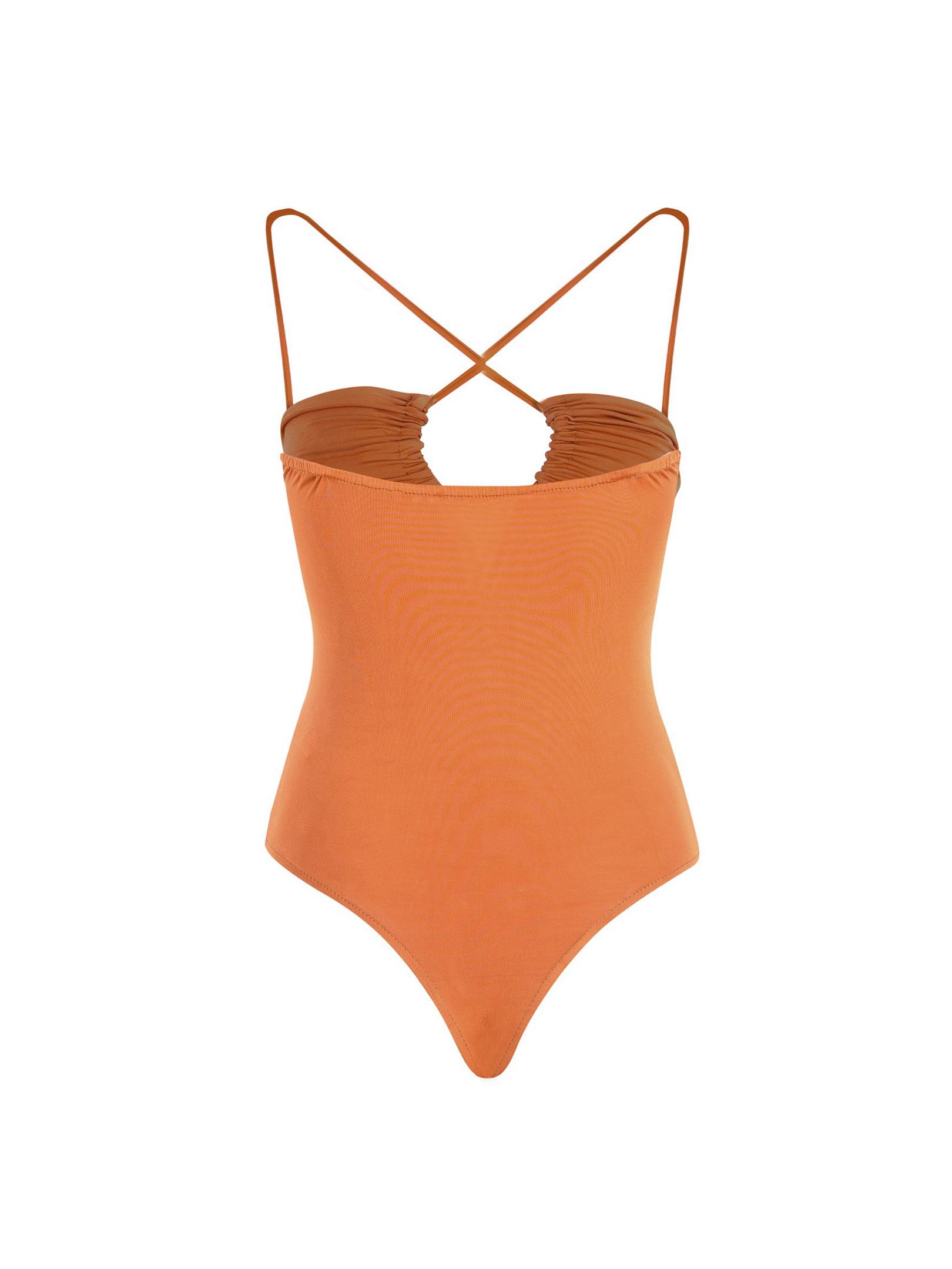 Askı Detaylı Drapeli Body - Taba Body & Bluz Modelleri