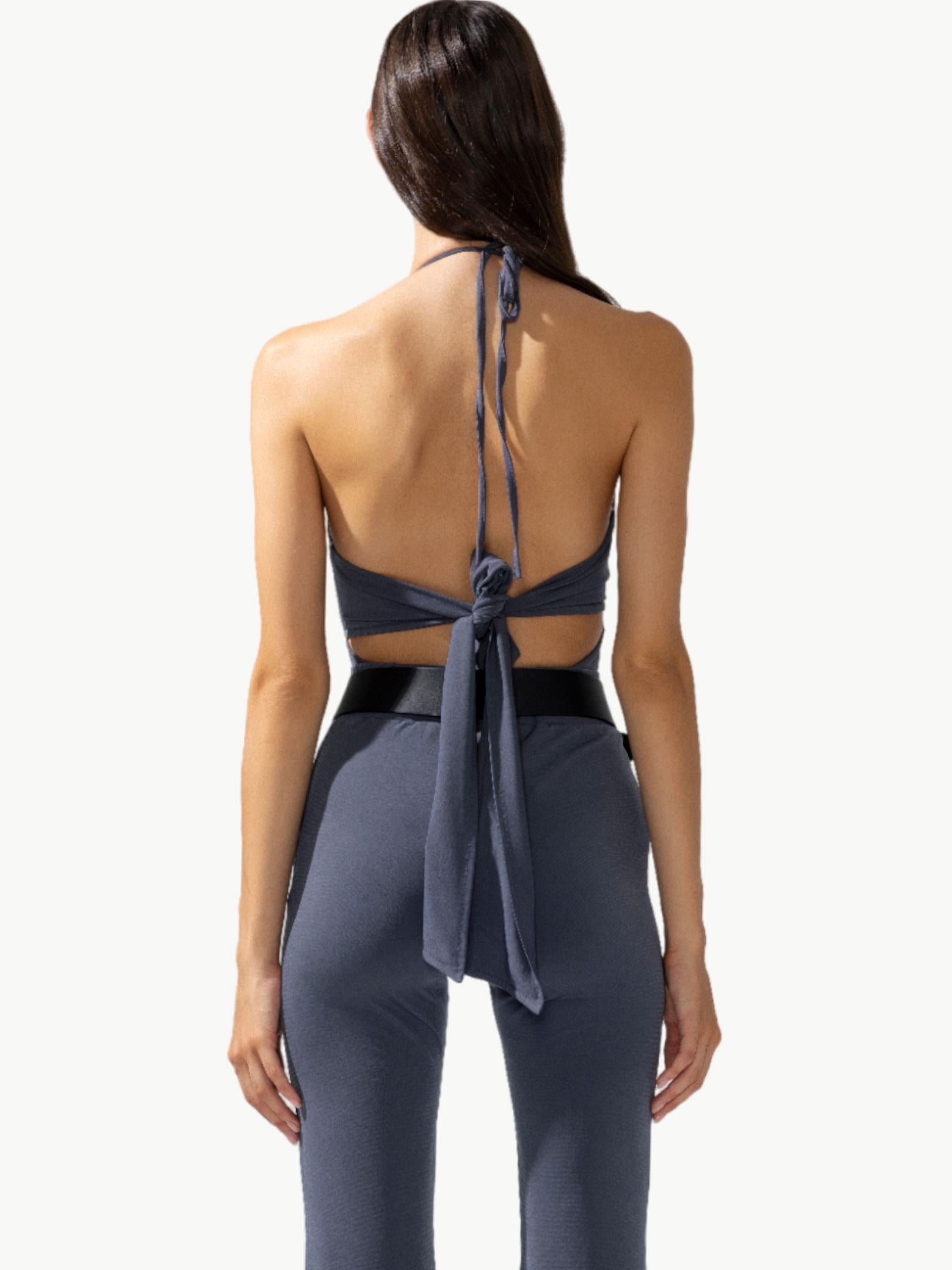 Askılı Dekolteli Body - Antrasit Body & Bluz Modelleri