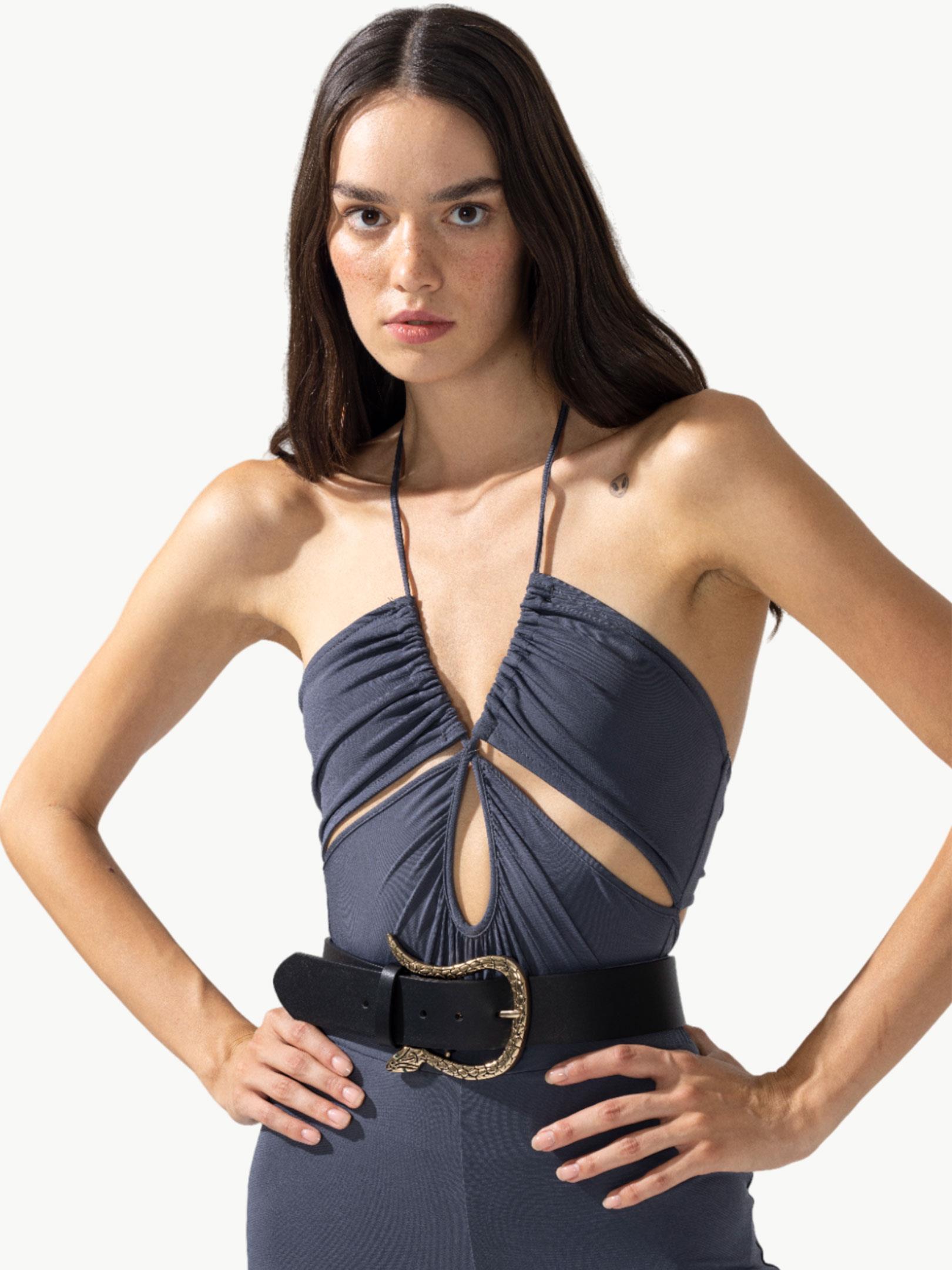 Askılı Dekolteli Body - Antrasit Body & Bluz Modelleri