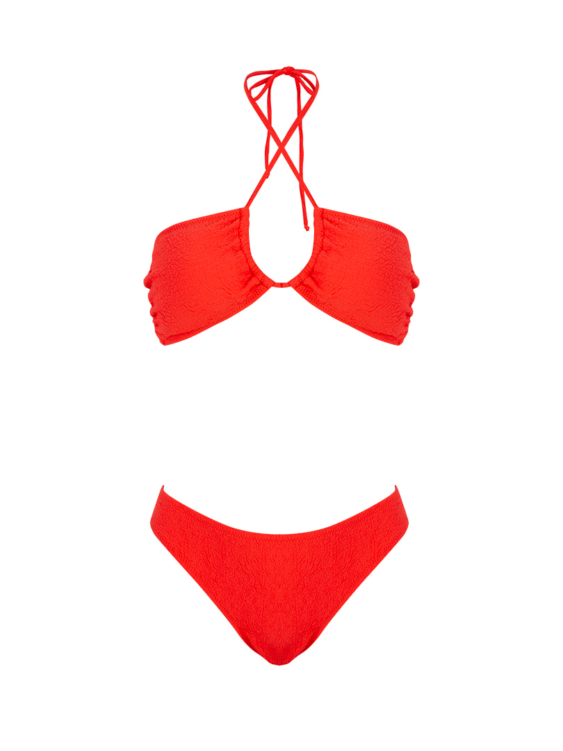 Bağlamalı Straplez Bikini - Nar Çiçeği