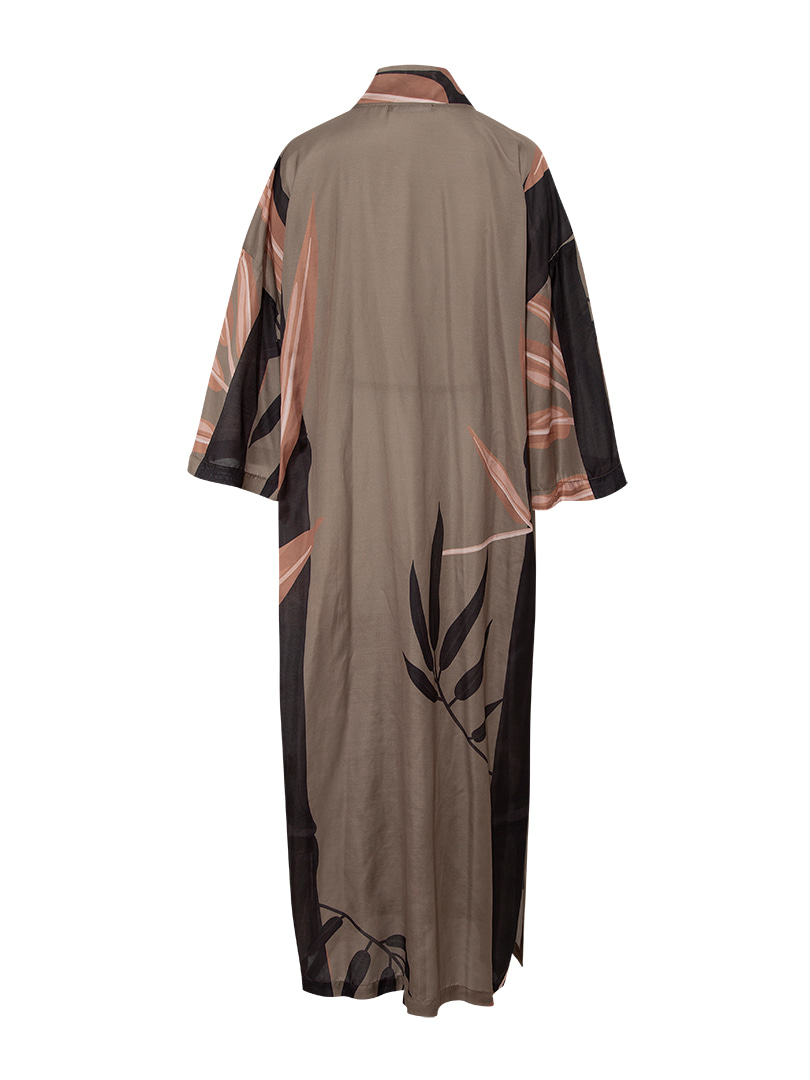 Bambu Desenli Oversize Uzun Kimono - Haki Desenli