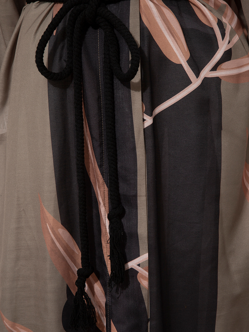 Bambu Desenli Oversize Uzun Kimono - Haki Desenli