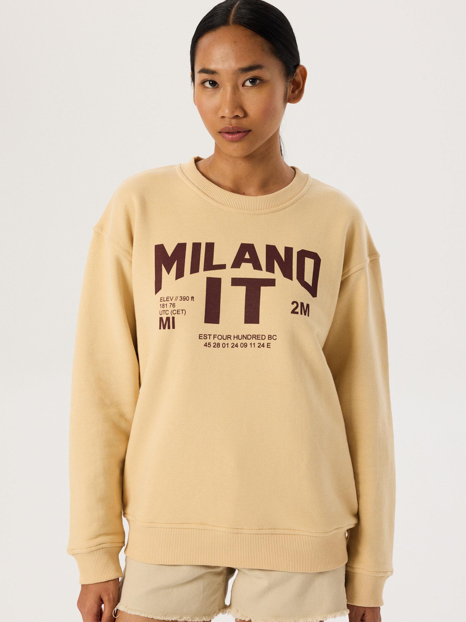 Baskı Detaylı Oversize Sweatshirt - Camel Sweatshirt Modelleri