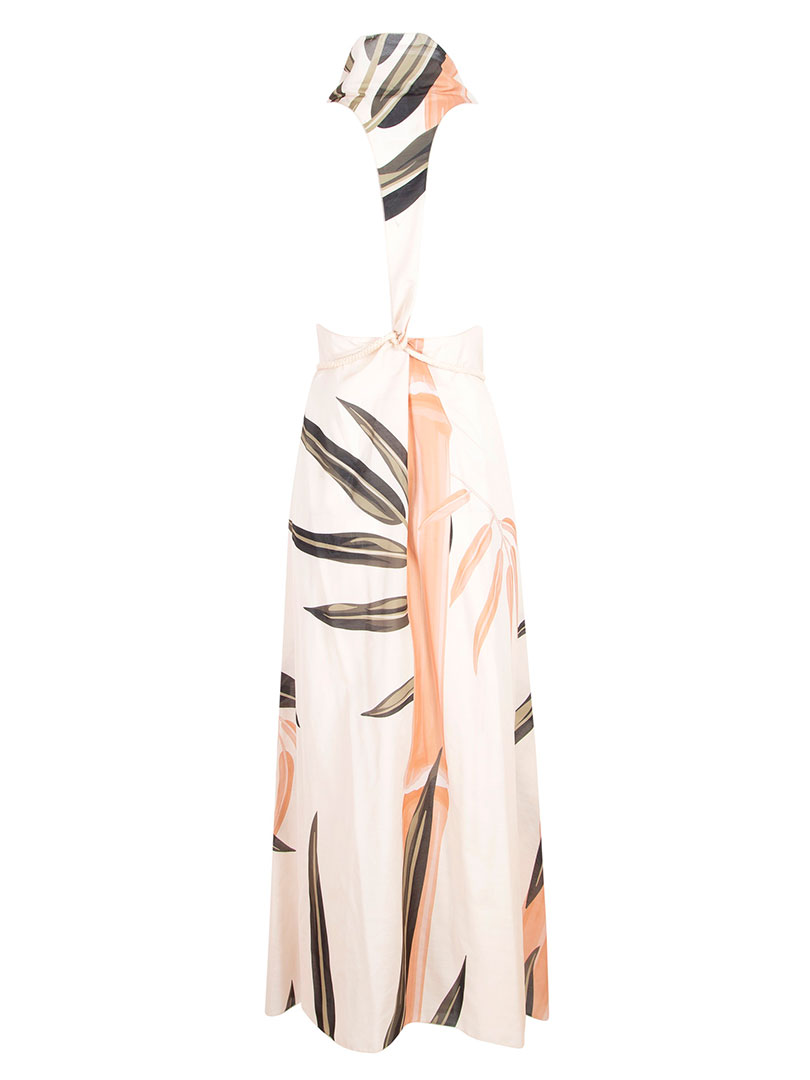 Beli Bağlamalı Kimono Yelek - Bej Desenli