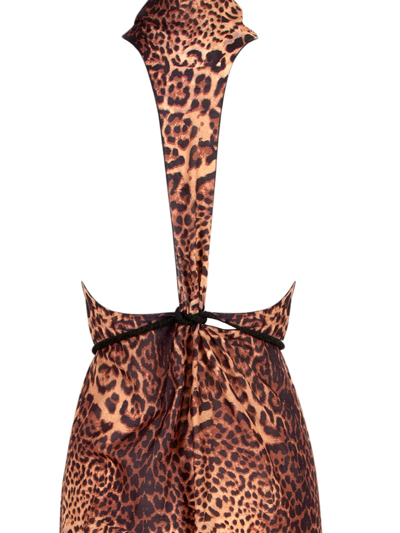 Beli Bağlamalı Kimono Yelek - Leopar Desenli