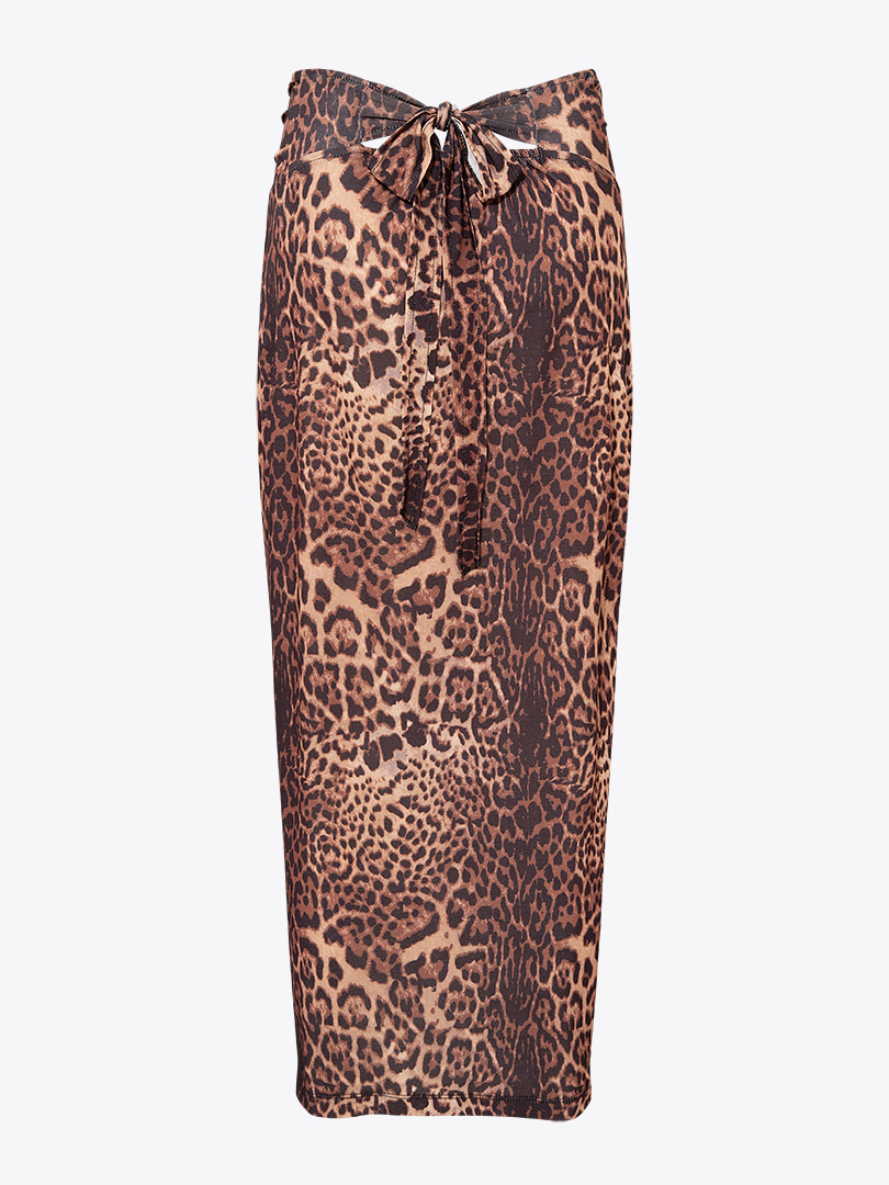 Beli Düğüm Detaylı Leopar Desen Etek - Leopar Desenli