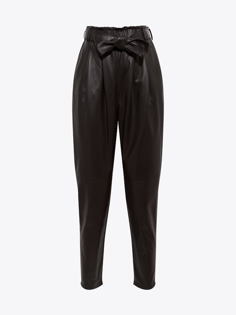 Beli Kuşaklı Deri Pantolon - Siyah