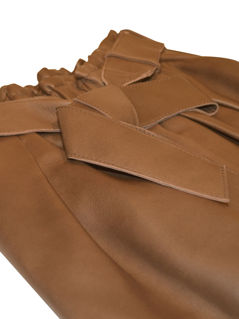 Beli Kuşaklı Deri Pantolon - Taba