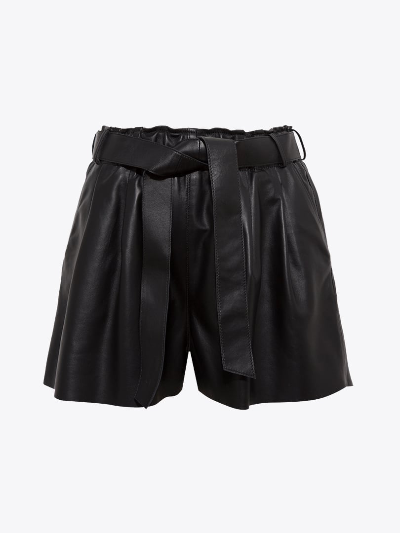 Beli Kuşaklı Deri Şort - Siyah