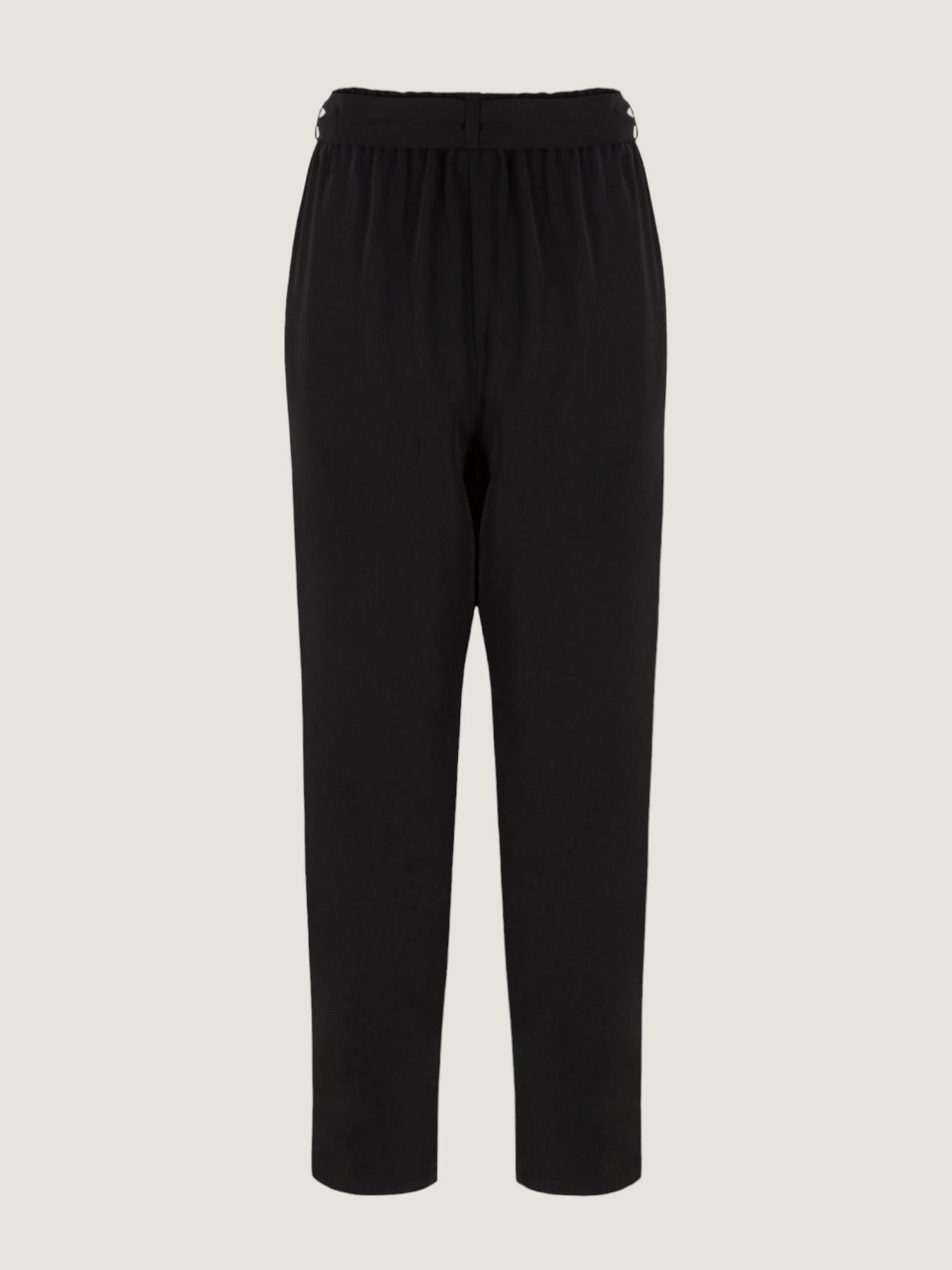 Beli Kuşaklı Krep Pantolon - Siyah Pantolon Modelleri
